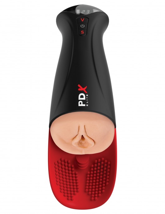 Телесный мастурбатор-вагина в черной колбе с вибрацией Fuck-O-Matic Pro XL - Pipedream - в Волгодонске купить с доставкой