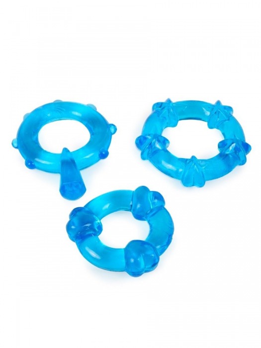 Набор из 3 синих эрекционных колец с различным рельефом - Erowoman-Eroman - в Волгодонске купить с доставкой
