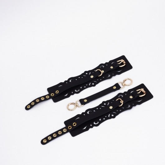 Черный кожаные оковы с узорами и золотистой фурнитурой - Crazy Handmade - купить с доставкой в Волгодонске