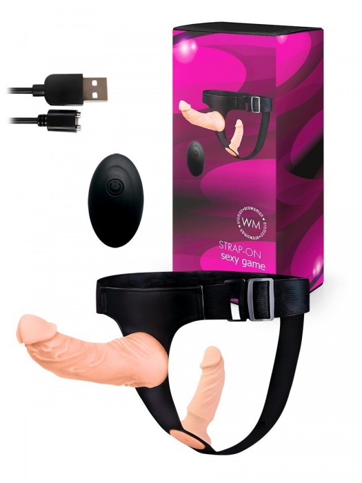 Женский страпон с 2 насадками, вибрацией и пультом ДУ - Erowoman-Eroman - купить с доставкой в Волгодонске