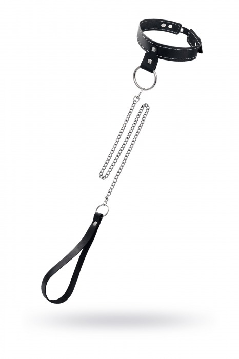 Черный узкий однослойный ошейник с серебристым поводком-цепочкой - Pecado - купить с доставкой в Волгодонске