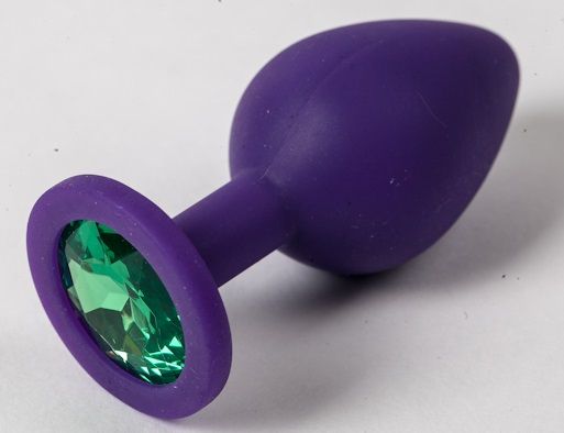 Фиолетовая силиконовая пробка с зеленым кристаллом - 9,5 см. - 4sexdreaM - купить с доставкой в Волгодонске