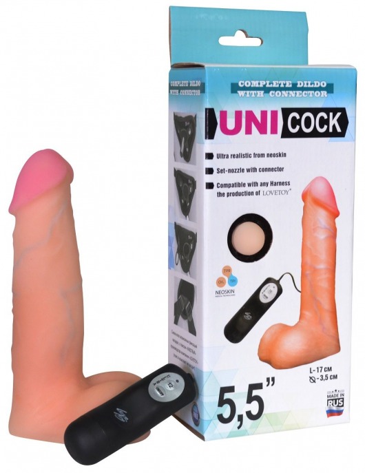 Фаллическая насадка Харнесс UNICOCK 5,5  с вибрацией - 17 см. - LOVETOY (А-Полимер) - купить с доставкой в Волгодонске