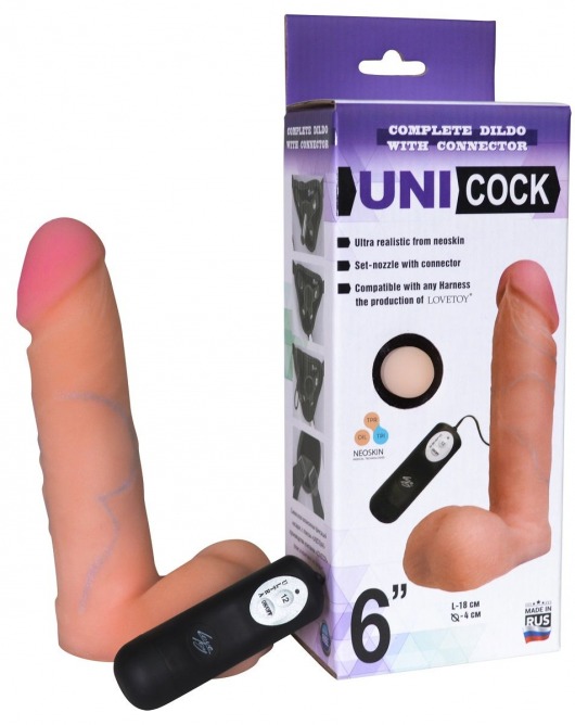 Фаллическая насадка Харнесс UNICOCK 6  с вибрацией - 18 см. - LOVETOY (А-Полимер) - купить с доставкой в Волгодонске