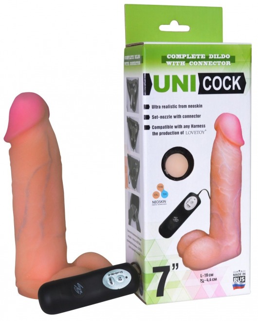Фаллическая насадка Харнесс UNICOCK 7  с вибрацией - 19 см. - LOVETOY (А-Полимер) - купить с доставкой в Волгодонске