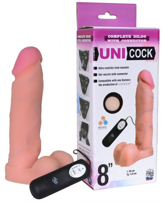 Фаллическая насадка Харнесс UNICOCK 8  с вибрацией - 20 см. - LOVETOY (А-Полимер) - купить с доставкой в Волгодонске