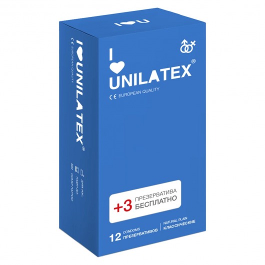 Классические презервативы Unilatex Natural Plain - 12 шт. + 3 шт. в подарок - Unilatex - купить с доставкой в Волгодонске