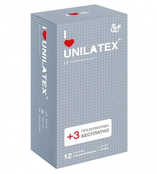 Презервативы с точками Unilatex Dotted - 12 шт. + 3 шт. в подарок - Unilatex - купить с доставкой в Волгодонске