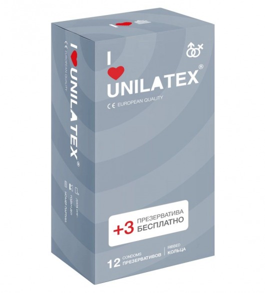 Презервативы с рёбрами Unilatex Ribbed - 12 шт. + 3 шт. в подарок - Unilatex - купить с доставкой в Волгодонске