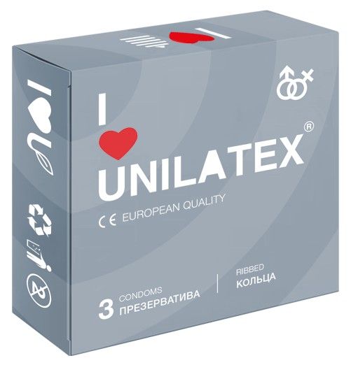 Презервативы с рёбрами Unilatex Ribbed - 3 шт. - Unilatex - купить с доставкой в Волгодонске