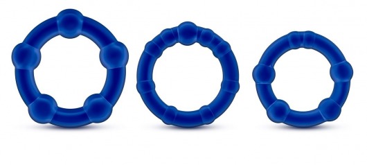 Набор из 3 синих эрекционных колец Stay Hard Beaded Cockrings - Blush Novelties - в Волгодонске купить с доставкой