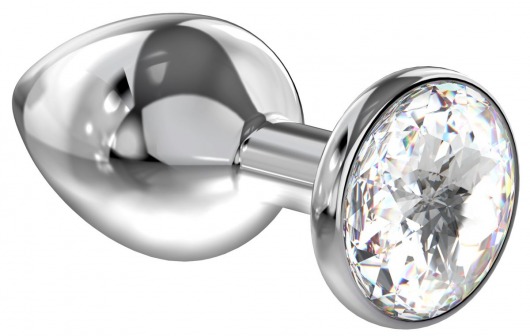 Большая серебристая анальная пробка Diamond Clear Sparkle Large с прозрачным кристаллом - 8 см. - Lola Games - купить с доставкой в Волгодонске