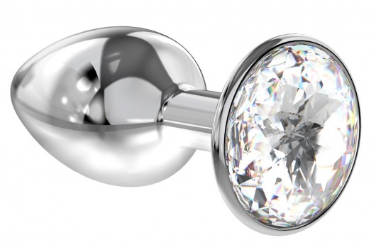 Малая серебристая анальная пробка Diamond Clear Sparkle Small с прозрачным кристаллом - 7 см. - Lola Games - купить с доставкой в Волгодонске