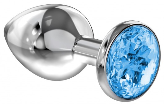 Большая серебристая анальная пробка Diamond Light blue Sparkle Large с голубым кристаллом - 8 см. - Lola Games - купить с доставкой в Волгодонске
