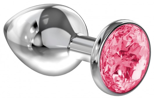 Большая серебристая анальная пробка Diamond Pink Sparkle Large с розовым кристаллом - 8 см. - Lola Games - купить с доставкой в Волгодонске