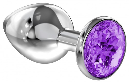 Большая серебристая анальная пробка Diamond Purple Sparkle Large с фиолетовым кристаллом - 8 см. - Lola Games - купить с доставкой в Волгодонске