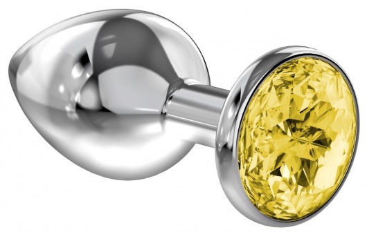 Большая серебристая анальная пробка Diamond Yellow Sparkle Large с жёлтым кристаллом - 8 см. - Lola Games - купить с доставкой в Волгодонске