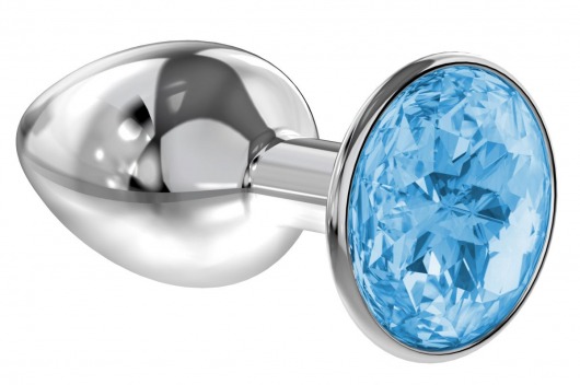 Малая серебристая анальная пробка Diamond Light blue Sparkle Small с голубым кристаллом - 7 см. - Lola Games - купить с доставкой в Волгодонске