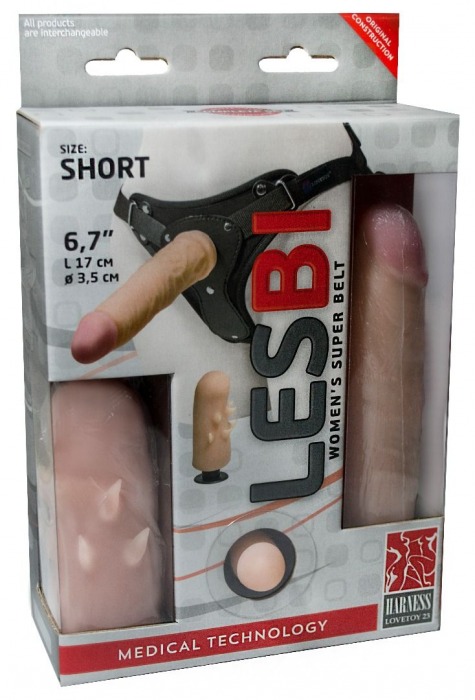 Телесный поясной страпон LESBI с вагинальной пробкой - 17 см. - LOVETOY (А-Полимер) - купить с доставкой в Волгодонске