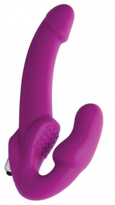 Ярко-розовый безремневой вибрострапон Evoke Vibrating Strapless Silicone Strap-on Dildo - XR Brands - купить с доставкой в Волгодонске